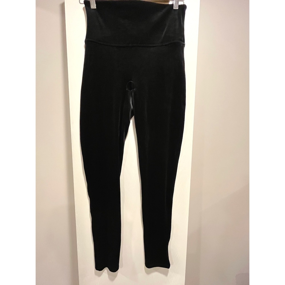 Spanx Black Velvet High Waisted Shaping Leggings Size Large Whimsigoth Coquette